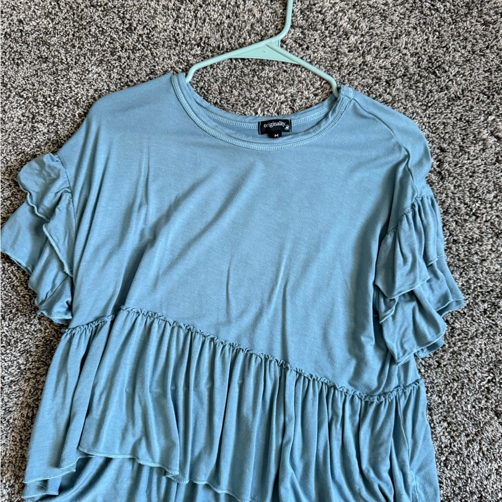 Originality Light Blue Ruffle Sleeve Top